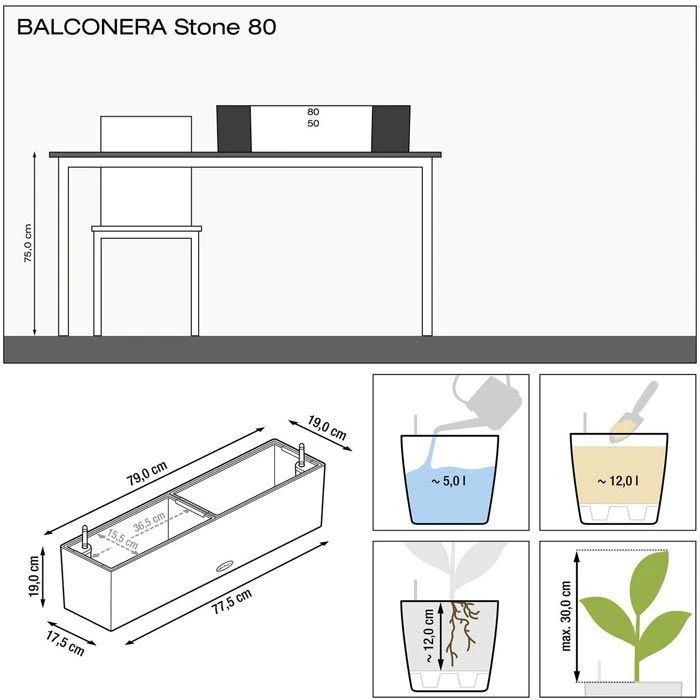 Lechuza Blumenkasten BALCONERA Stone 80 Steingrau, 79 X 19 X 19 Cm, Rechteckig, Kunststoff – Bild 5
