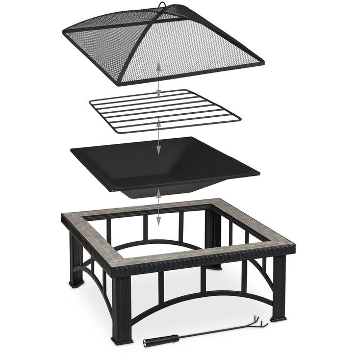 Relaxdays Feuerschale 10033790, 76,5 X 76,5cm, Stahl, Mit Feuerhaken Und Funkenschutz â Bild 4