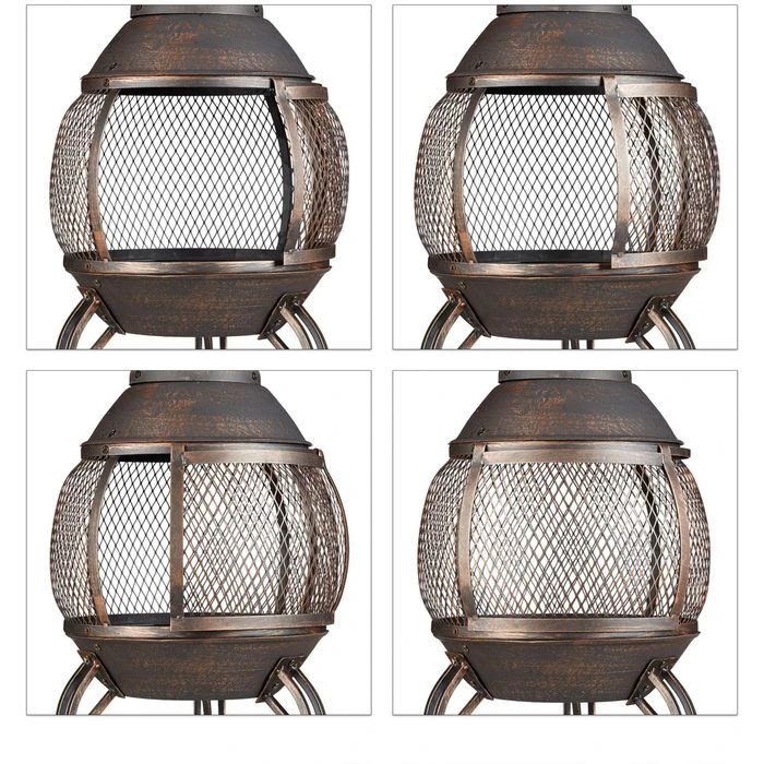 Relaxdays Feuerschale 10026554, 44 X 89cm, Stahl, Terrassenofen Mit Feuerhaken & Funkenschutz â Bild 5