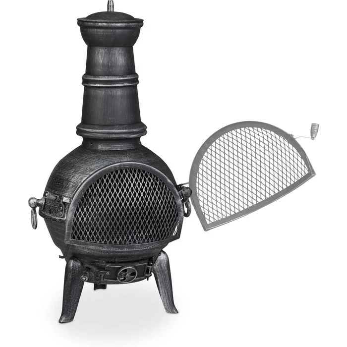 Relaxdays Feuerschale 10033797, 46 X 86cm, Stahl, Terrassenofen Mit Feuerhaken & Funkenschutz â Bild 5