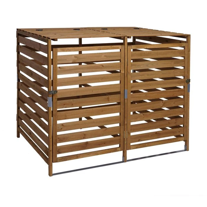 Mendler Mülltonnenbox HWC-H62, Bis 240 Liter, Für 2 Mülltonnen, Abschließbar, Braun, Holz