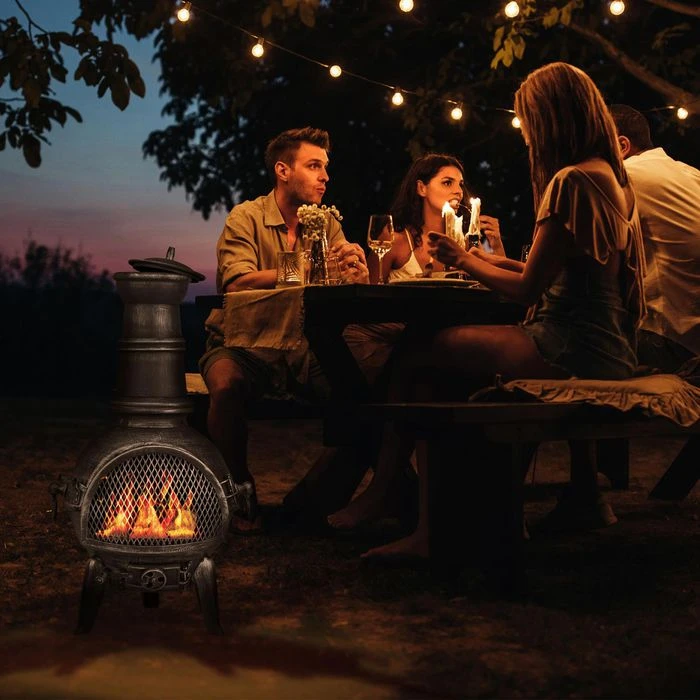 Relaxdays Feuerschale 10033797, 46 X 86cm, Stahl, Terrassenofen Mit Feuerhaken & Funkenschutz â Bild 3