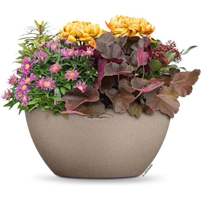 Lechuza Übertopf CUBETO Stone 40 Sandbeige, Ø 40 X H 18 Cm, Kunststoff, Erdbewässerungssystem – Bild 3