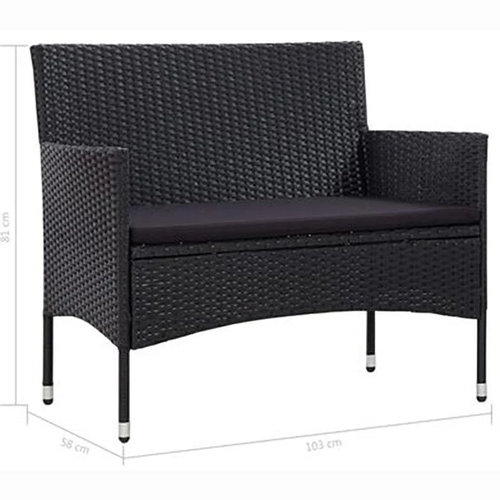 VidaXL Gartenbank 45814, 2-Sitzer, Mit Armlehnen, Wetterfest, Schwarz, Polyrattan – Bild 7
