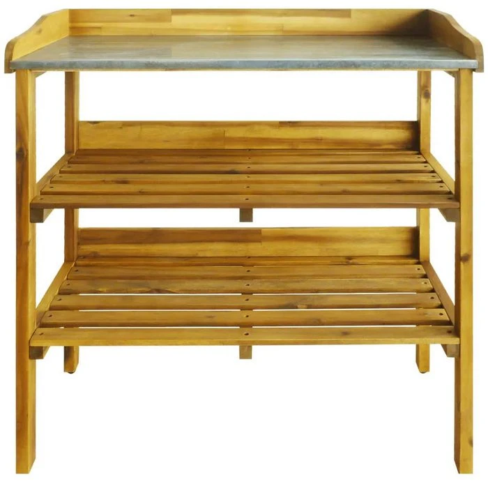 VidaXL Pflanztisch 43795, Natur, 76 X 37 X 92 Cm, Holz, Metall, Mit Ablageflächen â Bild 2