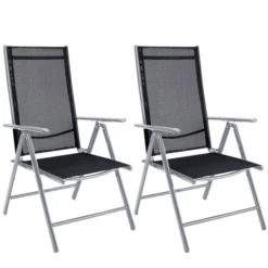 CASARIA Gartenstuhl Bern 105653, Kunststoff, Hochlehner,verstellbar,schwarz,klappbar,2 Stück