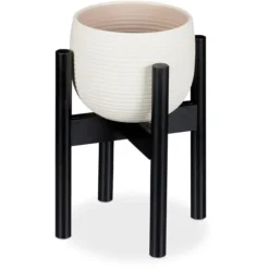 Relaxdays Blumenständer 10028821, Schwarz, Verstellbar, Bambus, Ø 23-32 Cm