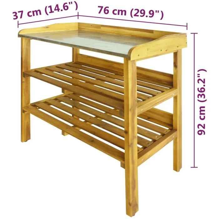 VidaXL Pflanztisch 43795, Natur, 76 X 37 X 92 Cm, Holz, Metall, Mit Ablageflächen â Bild 5