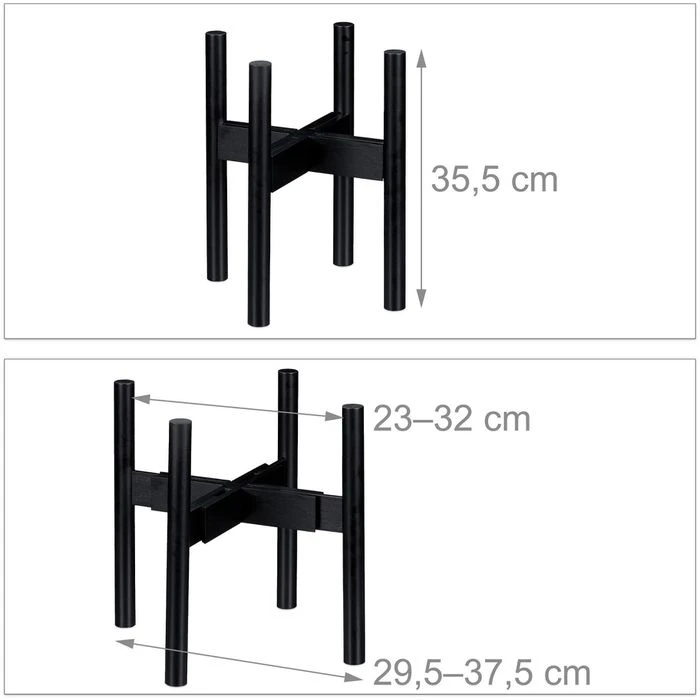 Relaxdays Blumenständer 10028821, Schwarz, Verstellbar, Bambus, Ø 23-32 Cm – Bild 3