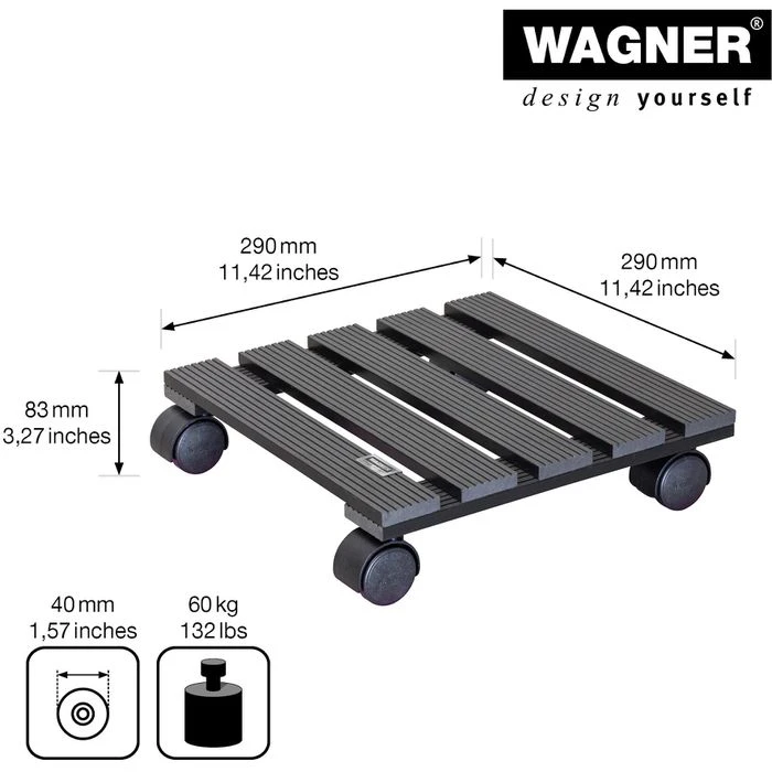 Wagner-System Pflanzenroller 20050001, Eckig, Kunststoff, 60kg, Anthrazit, 29 X 29cm â Bild 3