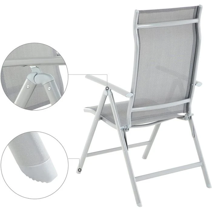 Songmics Gartenstuhl GCB02GY, Kunststoff, Hochlehner, Verstellbar, Grau, Klappbar – Bild 4