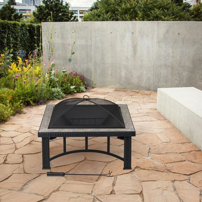 Relaxdays Feuerschale 10033790, 76,5 X 76,5cm, Stahl, Mit Feuerhaken Und Funkenschutz â Bild 7