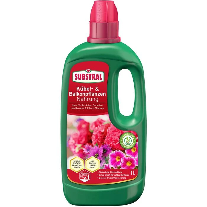 Substral Dünger Kübel- & Balkonpflanzen Nahrung, Flüssigdünger, Extra Eisen, 1 Liter