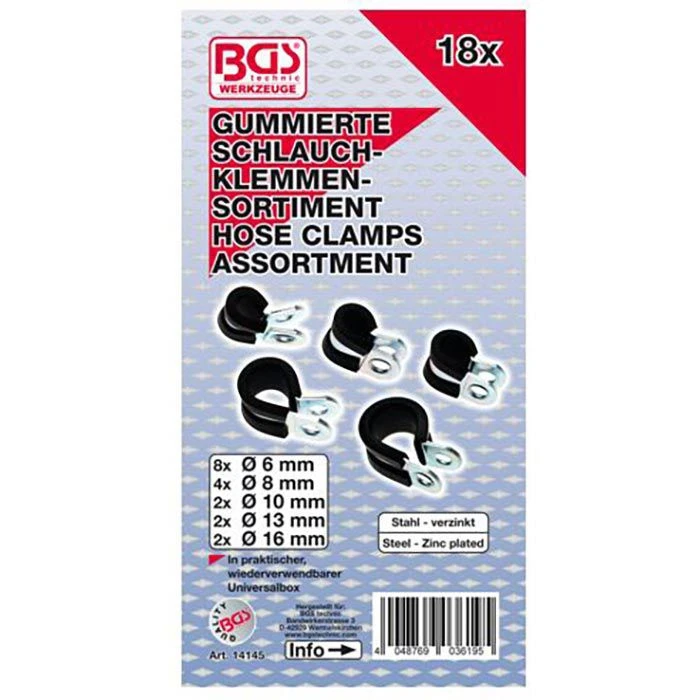 BGS-technic Schlauchschelle 14145, 6 - 16mm, Verzinkt, Gummiert, 5 Größen, 18-teilig – Bild 2