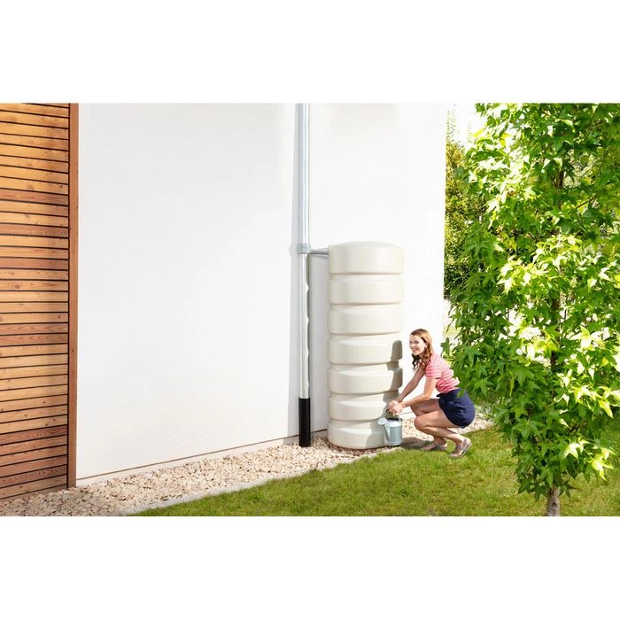 4rain Classic Wandtank-Set, 1300 Liter, Rund, Sandbeige, Mit Verbinder-Set, Auslaufhahn – Bild 3