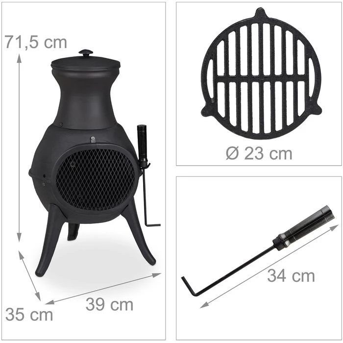 Relaxdays Feuerschale 10035524, 39 X 71,5cm, Gusseisen, Terrassenofen, Mit Feuerhaken – Bild 8