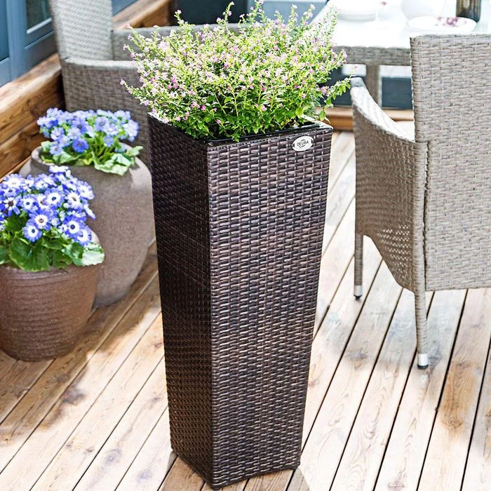 Deuba Übertopf 3er Set Polyrattan, Braun, 30/24,5/21 Cm, Quadratisch, Kunststoff – Bild 2