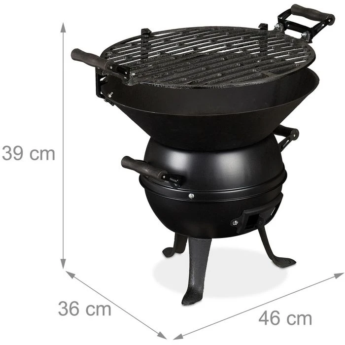 Relaxdays Holzkohlegrill Grillfass, Gusseisen, Mit Griffen, Grillfläche Ø 35cm – Bild 8