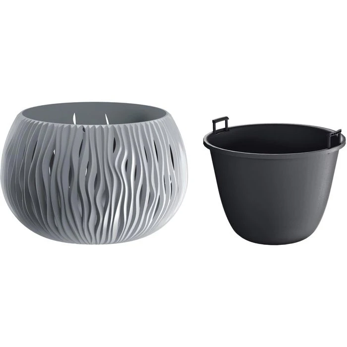 Prosperplast Übertopf Sandy Bowl Steingrau, Ø 29 X H 19,5 Cm, Rund, Kunststoff – Bild 3