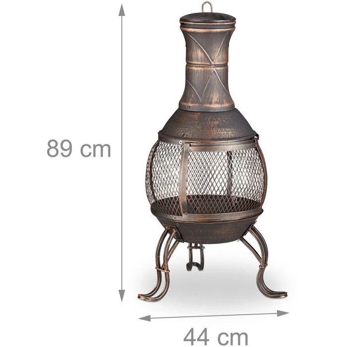 Relaxdays Feuerschale 10026554, 44 X 89cm, Stahl, Terrassenofen Mit Feuerhaken & Funkenschutz â Bild 2