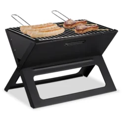 Relaxdays Holzkohlegrill Tragbarer Klappgrill, Stahl, Mit Griffen, Grillfläche 44 X 27,5cm