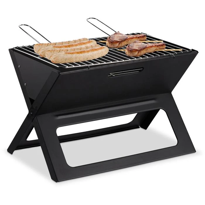 Relaxdays Holzkohlegrill Tragbarer Klappgrill, Stahl, Mit Griffen, Grillfläche 44 X 27,5cm