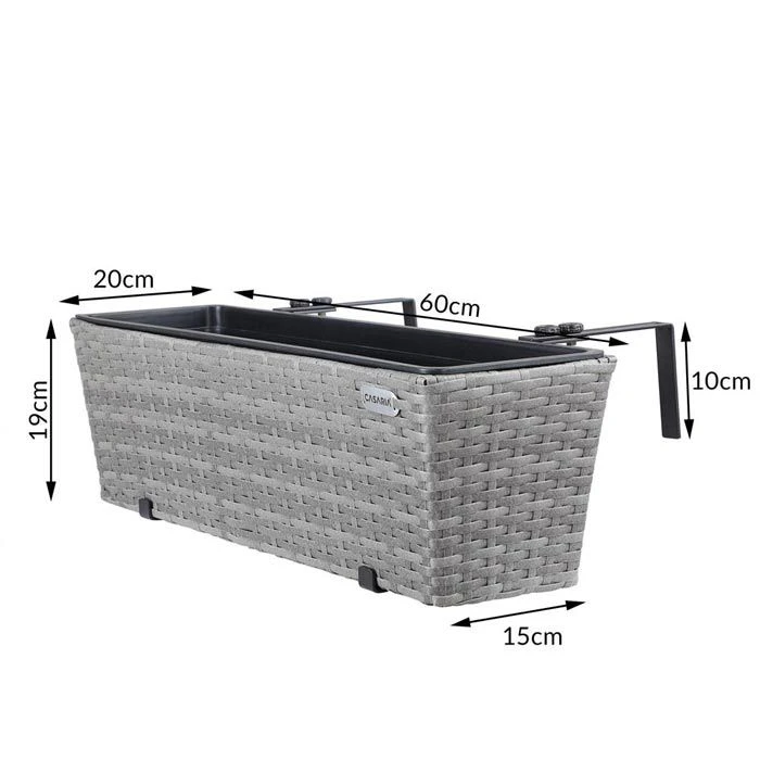 CASARIA Blumenkasten 2er-Set Polyrattan Grau, 60 X 20 X 19 Cm, Rechteckig, Kunststoff â Bild 5