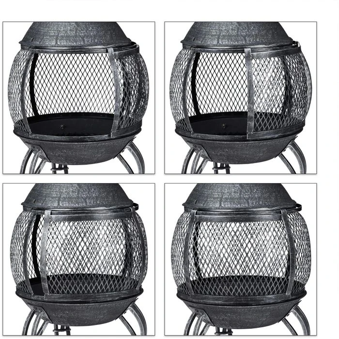 Relaxdays Feuerschale 10030260, 45 X 89cm, Stahl, Terrassenofen Mit Feuerhaken & Funkenschutz – Bild 5