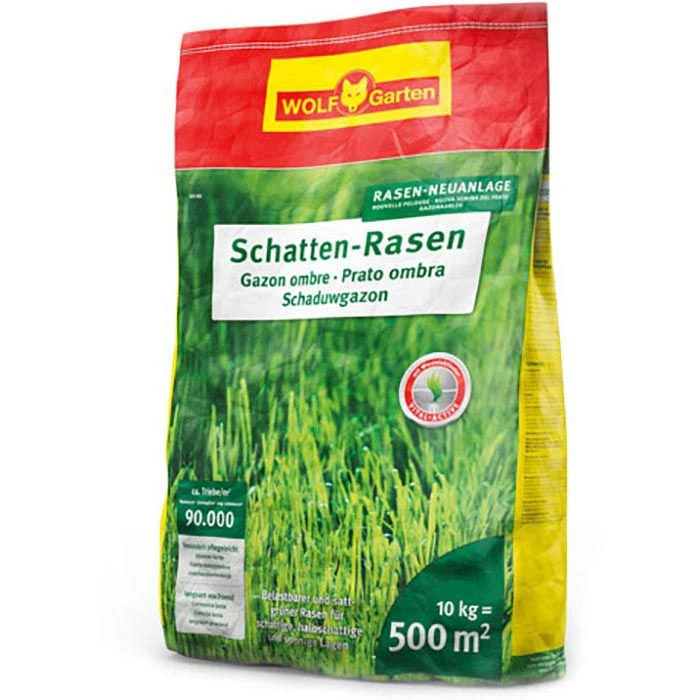 Wolf-Garten Rasensamen SCR 500 Schattenrasen, Rasen Neuanlage, Strapazierfähig, 500m² / 10 Kg