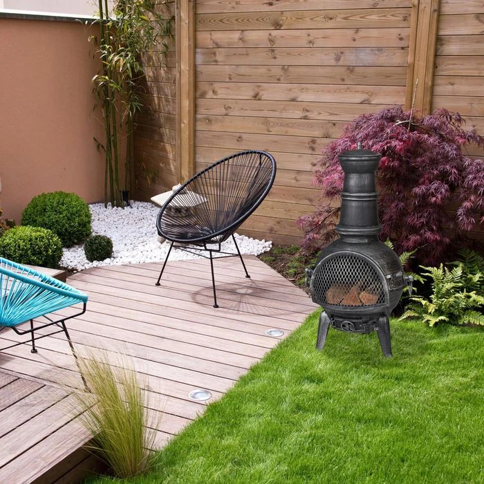 Relaxdays Feuerschale 10033797, 46 X 86cm, Stahl, Terrassenofen Mit Feuerhaken & Funkenschutz â Bild 4