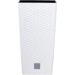 Prosperplast Übertopf Rato Square Weiß, 32,5 X 32,5 X 61 Cm, Quadratisch, Polyrattan