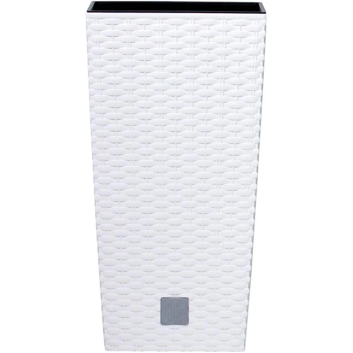 Prosperplast Übertopf Rato Square Weiß, 32,5 X 32,5 X 61 Cm, Quadratisch, Polyrattan