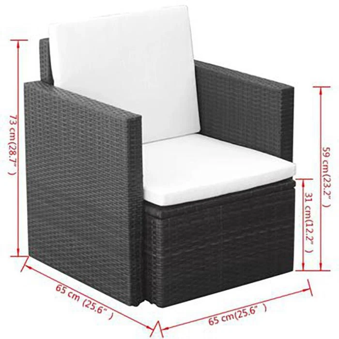 VidaXL Gartenstuhl 42669, Polyrattan, Niedriglehner, Schwarz, Mit Kissen – Bild 5