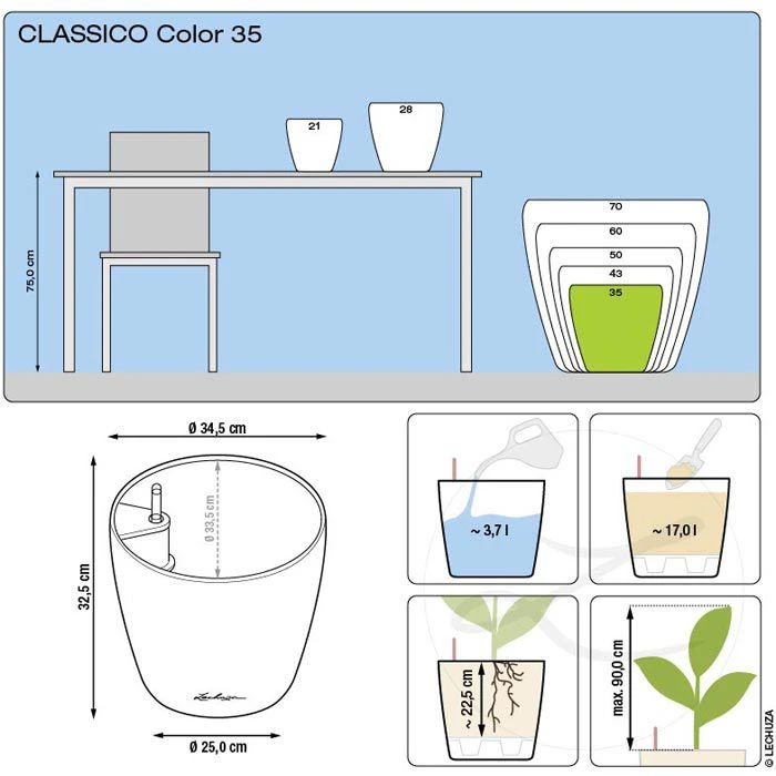 Lechuza Übertopf CLASSICO Color 35 Weiß, Ø 35 X H 33 Cm, Kunststoff, Erdbewässerungssystem – Bild 5