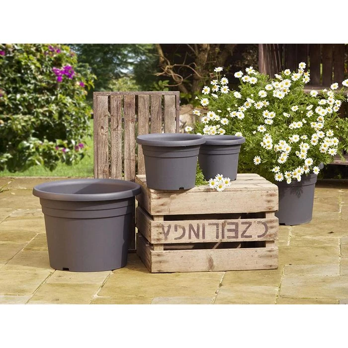 Greemotion Pflanztopf Fiona 8 Ltr., Anthrazit, Ø 30 Cm, Rund, Kunststoff – Bild 2