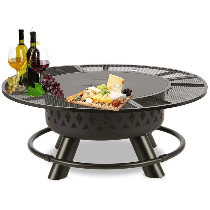 Blumfeldt Feuerschale Rosario, Ø 120cm, Edelstahl, Feuerhaken, Funkenschutz & Grillrost – Bild 4