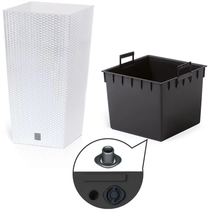 Prosperplast Übertopf Rato Square Weiß, 32,5 X 32,5 X 61 Cm, Quadratisch, Polyrattan – Bild 2