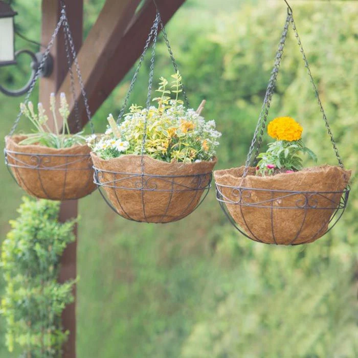 Relaxdays Blumenampel 10020705 Braun, Ø 35 X H 19 Cm, Metall, 3er Set – Bild 2