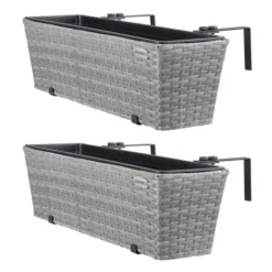 CASARIA Blumenkasten 2er-Set Polyrattan Grau, 60 X 20 X 19 Cm, Rechteckig, Kunststoff