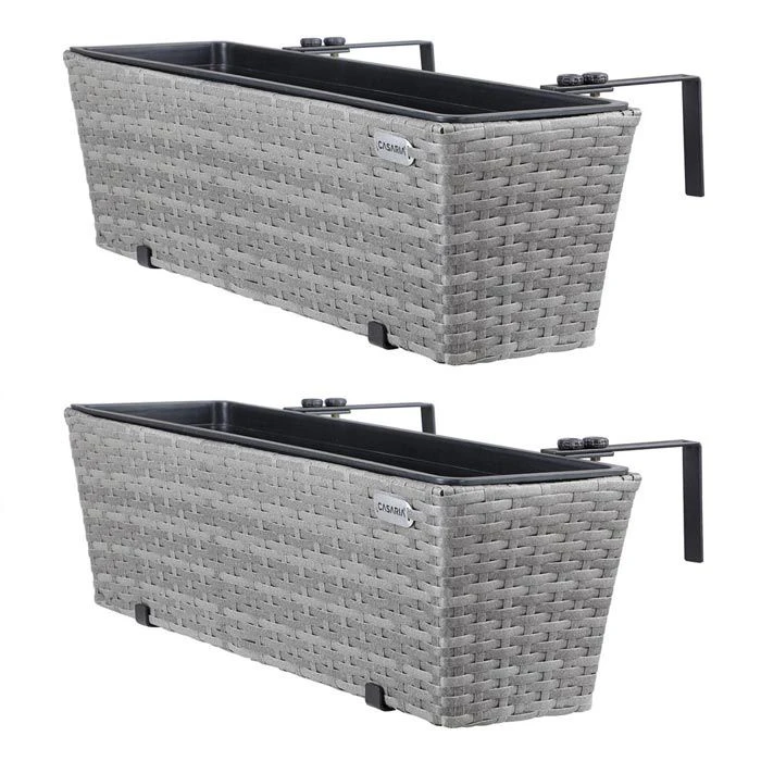 CASARIA Blumenkasten 2er-Set Polyrattan Grau, 60 X 20 X 19 Cm, Rechteckig, Kunststoff