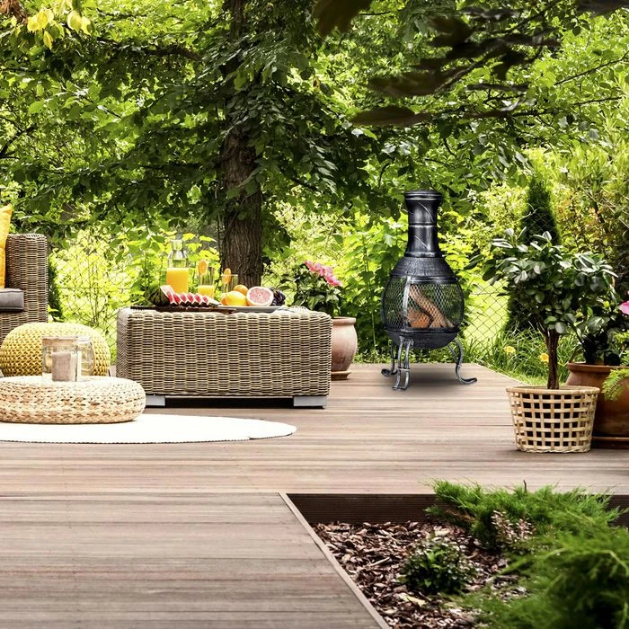 Relaxdays Feuerschale 10030260, 45 X 89cm, Stahl, Terrassenofen Mit Feuerhaken & Funkenschutz – Bild 3