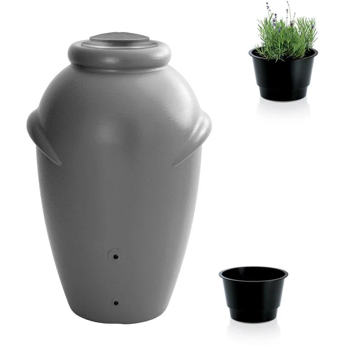 Prosperplast Regentonne Aquacan, 360 Liter, Rund, Grau, Deckel, Auslaufhahn, Anschlussset â Bild 3