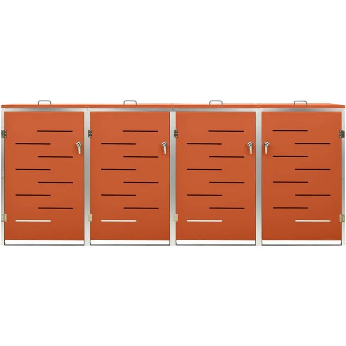 VidaXL Mülltonnenbox 149565, Bis 240 Liter, Für 4 Mülltonnen, Abschließbar, Orange, Edelstahl – Bild 4