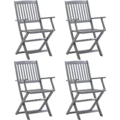 VidaXL Gartenstuhl 46334, Holz, Hochlehner, Grau, Klappbar, 4 Stück