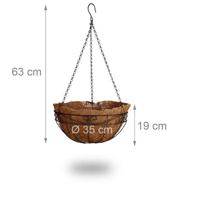 Relaxdays Blumenampel 10020705 Braun, Ø 35 X H 19 Cm, Metall, 3er Set – Bild 3