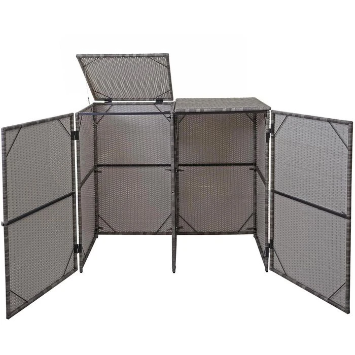 Mendler Mülltonnenbox HWC-E25, Bis 120 Liter, Für 2 Mülltonnen, Grau, Polyrattan – Bild 4