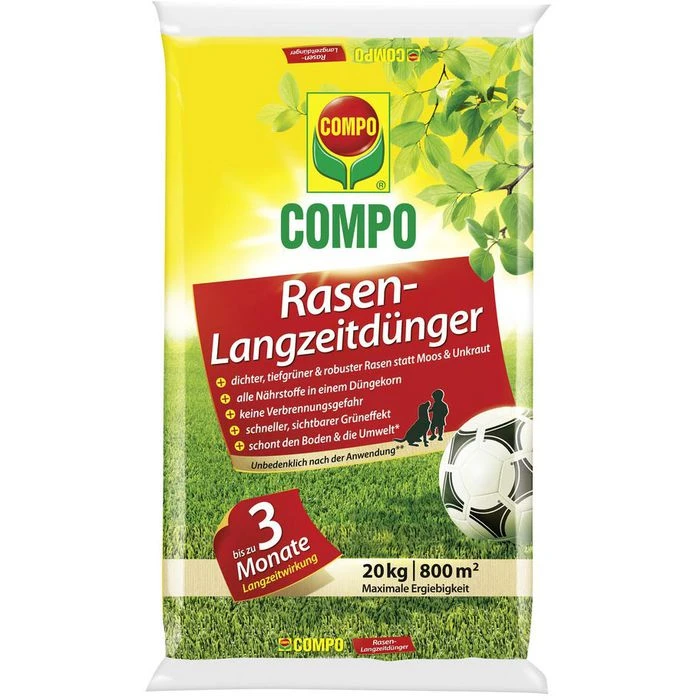 Compo Dünger Rasen-Langzeitdünger, Langzeitwirkung Bis 90 Tage, 20 Kg Für 800m²