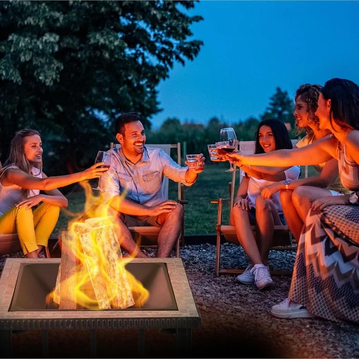 Relaxdays Feuerschale 10033790, 76,5 X 76,5cm, Stahl, Mit Feuerhaken Und Funkenschutz â Bild 3