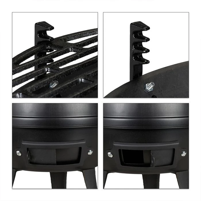 Relaxdays Holzkohlegrill Grillfass, Gusseisen, Mit Griffen, Grillfläche Ø 35cm – Bild 6