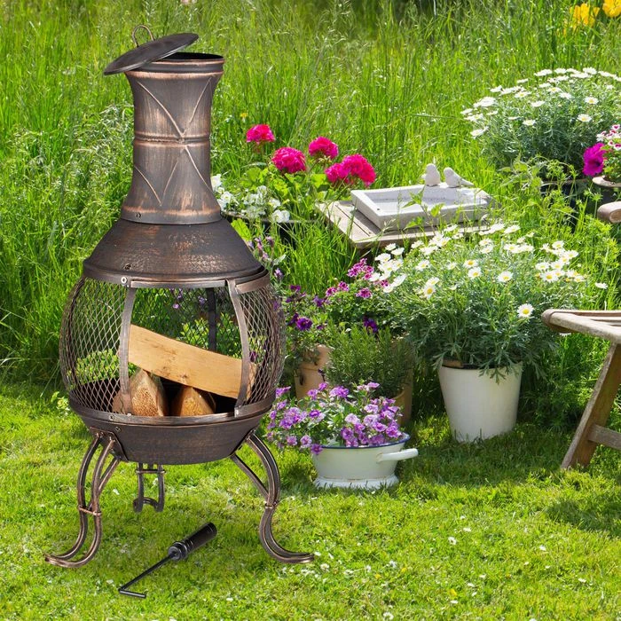 Relaxdays Feuerschale 10026554, 44 X 89cm, Stahl, Terrassenofen Mit Feuerhaken & Funkenschutz â Bild 3